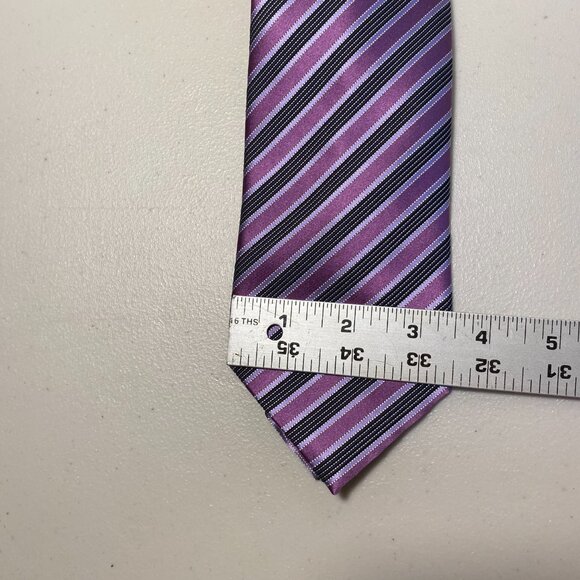 ERMENEGILDO ZEGNA Purple Black Silver Striped 100% Silk Tie Made In Italy - Picture 6 of 8